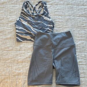 CALIA by Carrie Underwood Blue-Gray and White Activewear Set